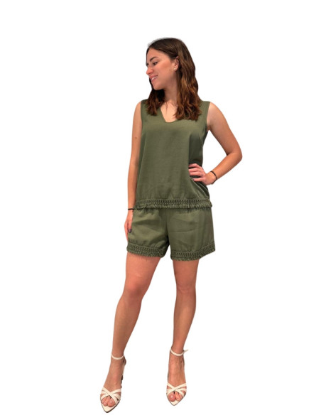 Shorts Donna con Frangia Verde Militare ZAHJR