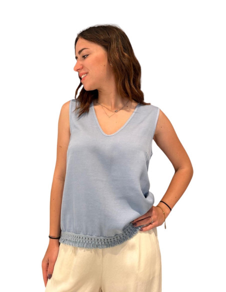 Canotta con Frangia sul Fondo Celeste Zahjr | Glamour Shop