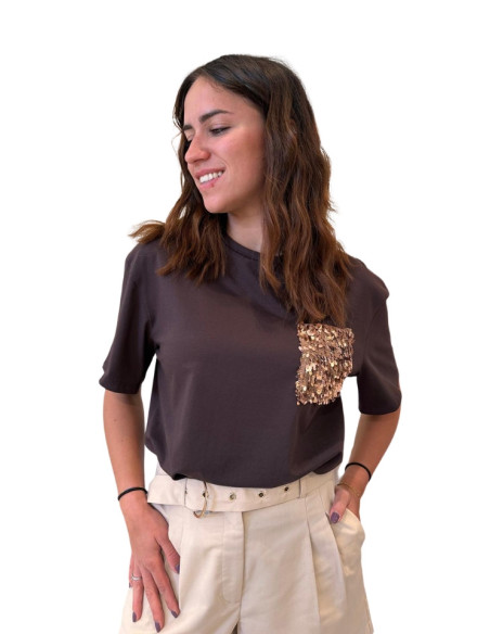 T-shirt boxy taschino paillettes MORO