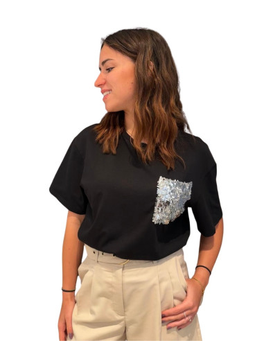 T-shirt boxy taschino paillettes NERO