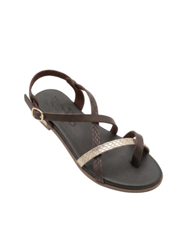 Sandalo Infradito Basso Pelle Marrone e laminato OMS5807 | Oh My Sandals