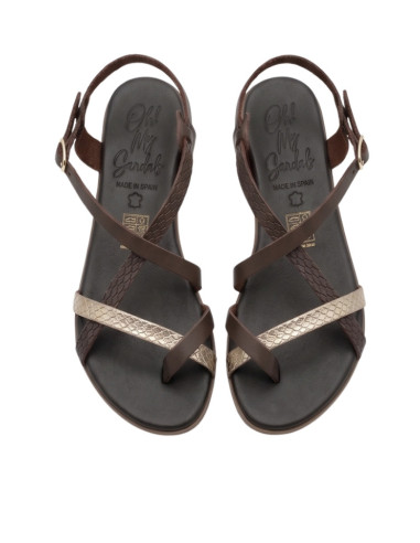 Sandalo Infradito Basso Pelle Marrone e laminato OMS5807 | Oh My Sandals