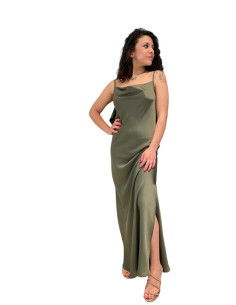 Abito lungo scollo a cascata MILITARE