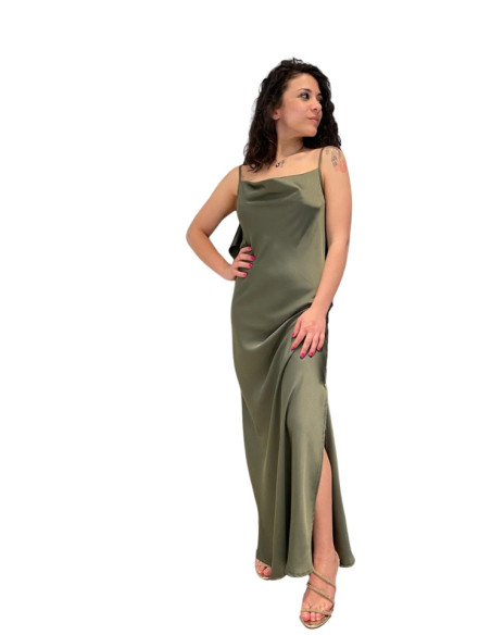 Abito lungo scollo a cascata MILITARE