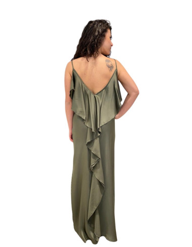 Abito lungo scollo a cascata MILITARE