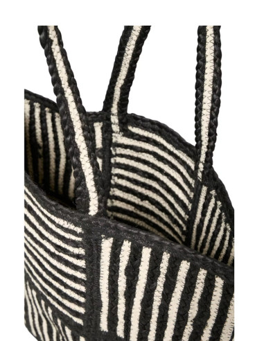 Borsa Tote in Juta Nero Patchwork | Shopper a Righe Strutturata