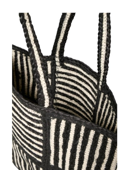 Borsa Tote in Juta Nero Patchwork | Shopper a Righe Strutturata