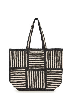 Borsa Tote in Juta Nero Patchwork | Shopper a Righe Strutturata