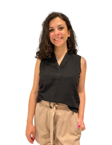 Top Smanicato in Tencel Nero Vero Moda | Glamour Shop