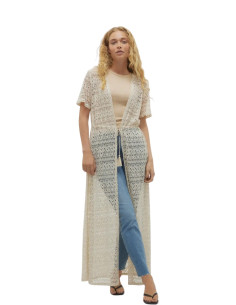 Cardigan Lungo Traforato Crochet Panna Donna Vero Moda