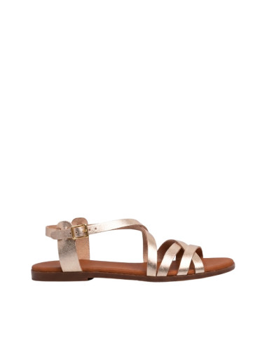 Sandalo Basso Donna Pelle Champagne Incrociato | Oh My Sandals!