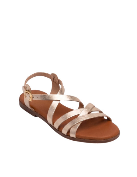 Sandalo Basso Donna Pelle Champagne Incrociato | Oh My Sandals!