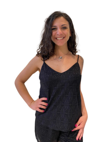 Top bretelline crochet NERO