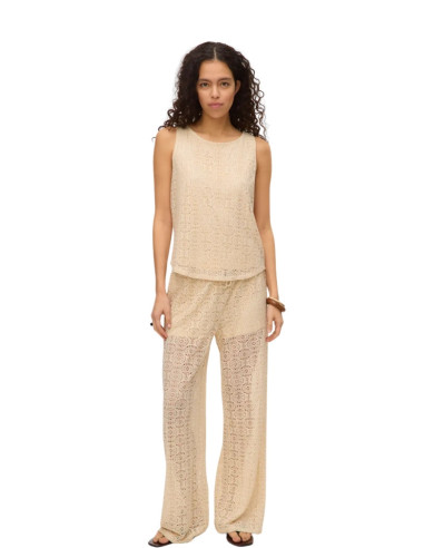Pantalone Wide Effetto Crochet Panna Vero Moda