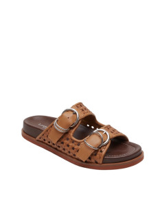 Sandalo Ciabatta Flat Donna in Pelle Intrecciata Cuoio...