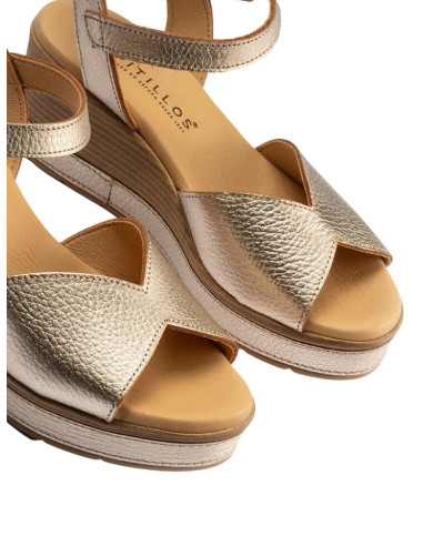 Sandalo con Zeppa Alta Donna in Pelle Oro - Modello 11280 | Pitillos