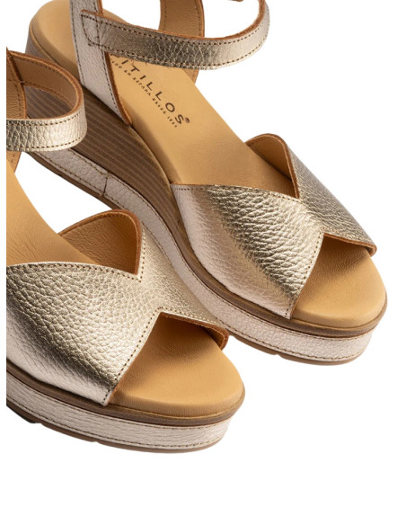 Sandalo con Zeppa Alta Donna in Pelle Oro - Modello 11280 | Pitillos