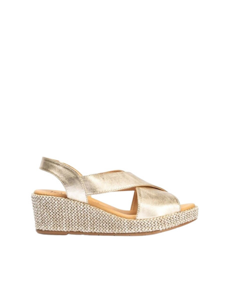 Sandali con Zeppa Bassa Oro Pitillos 11265 | Pelle Metallizzata