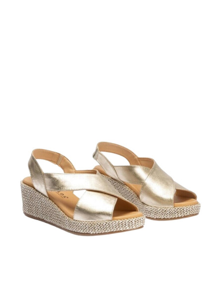 Sandali con Zeppa Bassa Oro Pitillos 11265 | Pelle Metallizzata