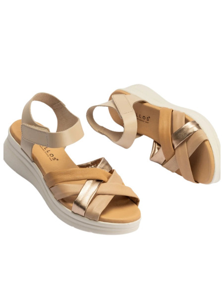 Sandali con Zeppa Crema Pitillos 11290 | Pelle Laminata