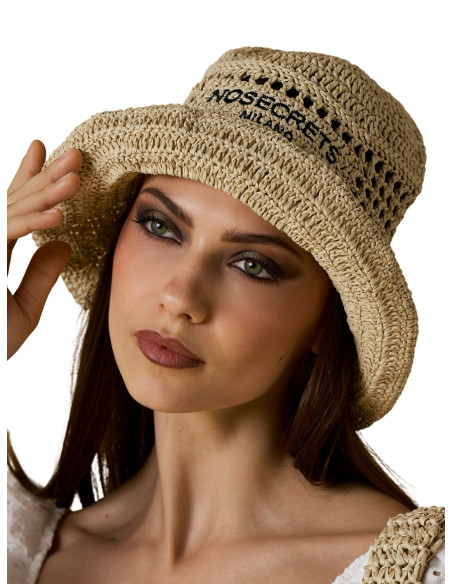 Cappello in Paglia con Logo a Tesa Larga | Estate 2026 No Secret Milano