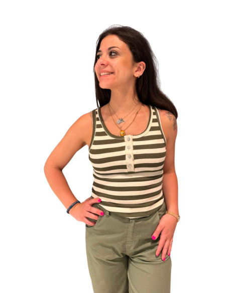 Canotta Donna Rigata Verde Militare Tensione In | Glamour Shop