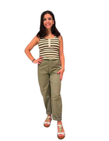 Canotta Donna Rigata Verde Militare Tensione In | Glamour Shop