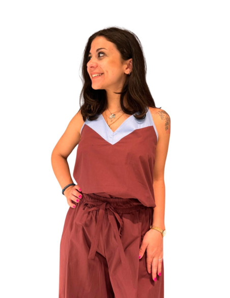 Top Donna Bicolor in Popeline Rosso India Tensione In | Glamour Shop