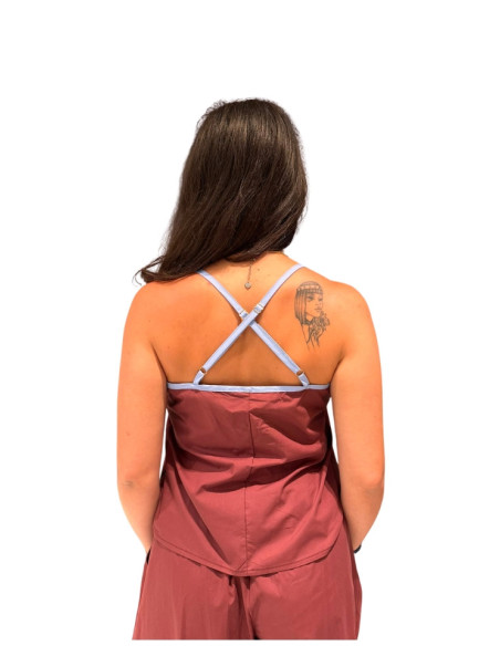 Top Donna Bicolor in Popeline Rosso India Tensione In | Glamour Shop