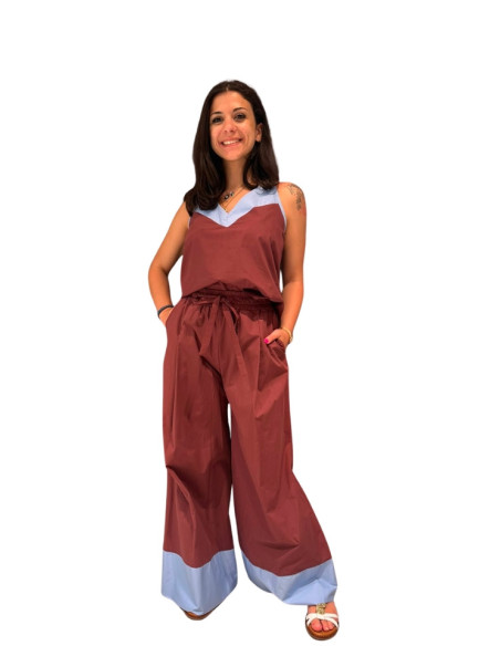 Top Donna Bicolor in Popeline Rosso India Tensione In | Glamour Shop