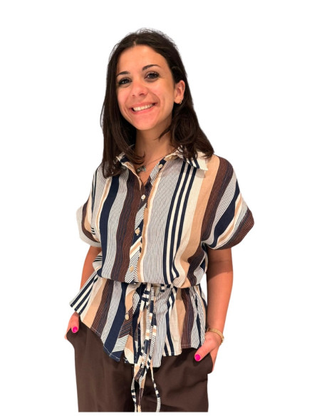 Camicia Rigata Misto Lino Donna Tensione In