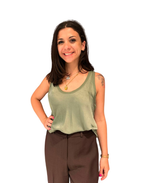 Top Satin Spalla Larga Militare Motel | Glamour Shop