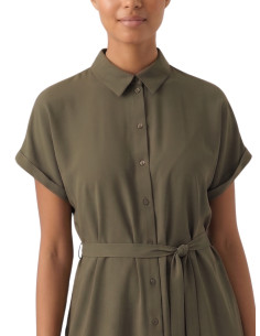 Abito Chemisier Corto in Viscosa Cinta Verde MILITARE –...