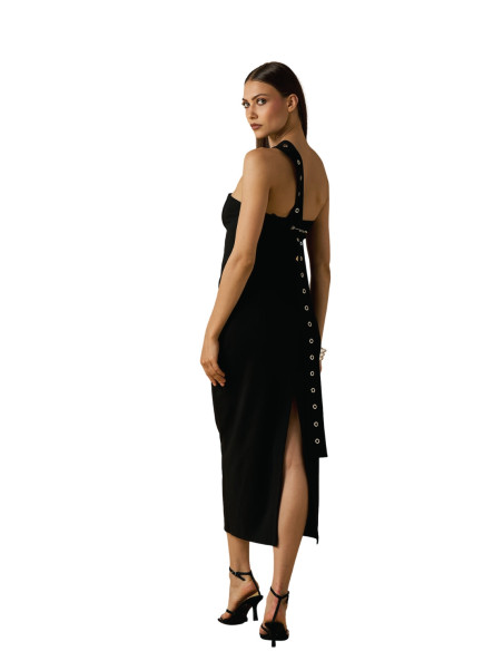 Abito Lungo Tubino Nero No Secret Milano con Anelli e Spilla