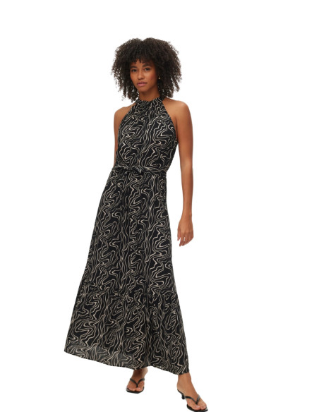 Abito Lungo Americano Fantasia Nero e Beige Vero Moda