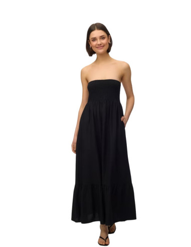 Vestito Lungo Arricciato Nero Vero Moda AWALISA | Glamour shop online