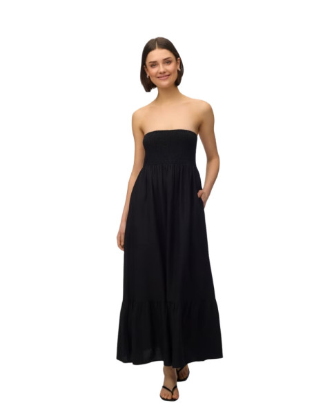 Vestito Lungo Arricciato Nero Vero Moda AWALISA | Glamour shop online