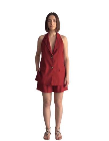 Gilet Blazer Lungo Rosso India Zahjr Scollo Halter