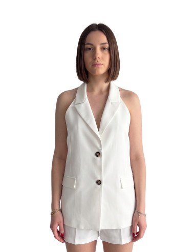 Gilet Blazer Lungo Bianco Sartoriale Zahjr Scollo Halter