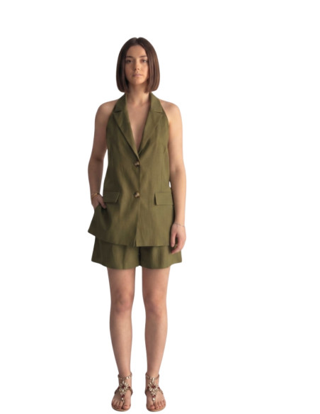 Gilet Blazer Lungo Verde Militare Zahjr Scollo Halter | Glamour shop online