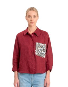 Camicia in Lino con Taschino Paillettes Motel Donna