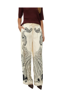 Pantalone Wide Donna Fantasia Etnica Beige Vero Moda