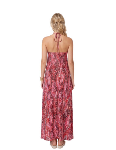 Abito Lungo Halter con Fantasia Tribale Rubino Zahjr | Glamour Shop