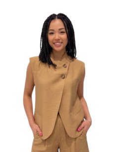 Gilet asimmetrico effeto crespo BEIGE
