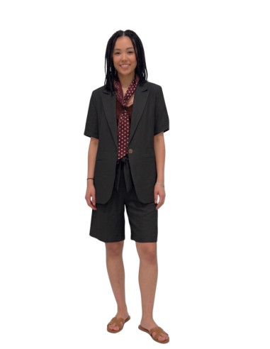 Giacca Donna con Foulard Effetto Crespo Nera Zahjr