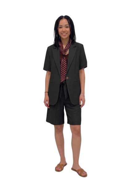 Giacca Donna con Foulard Effetto Crespo Nera Zahjr