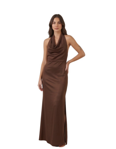 Abito Lungo Effetto Seta con Scollo Halter Testa di Moro Zahjr | Glamour Shop