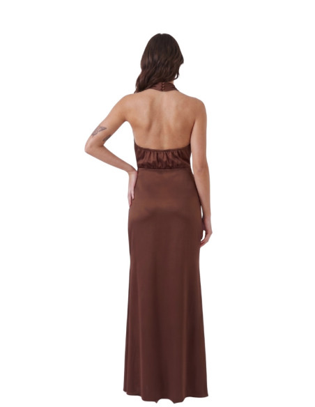 Abito Lungo Effetto Seta con Scollo Halter Testa di Moro Zahjr | Glamour Shop