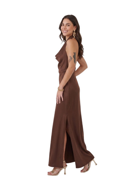 Abito Lungo Effetto Seta con Scollo Halter Testa di Moro Zahjr | Glamour Shop