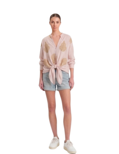 Camicia Donna Misto Seta Ricamata Rosa Motel